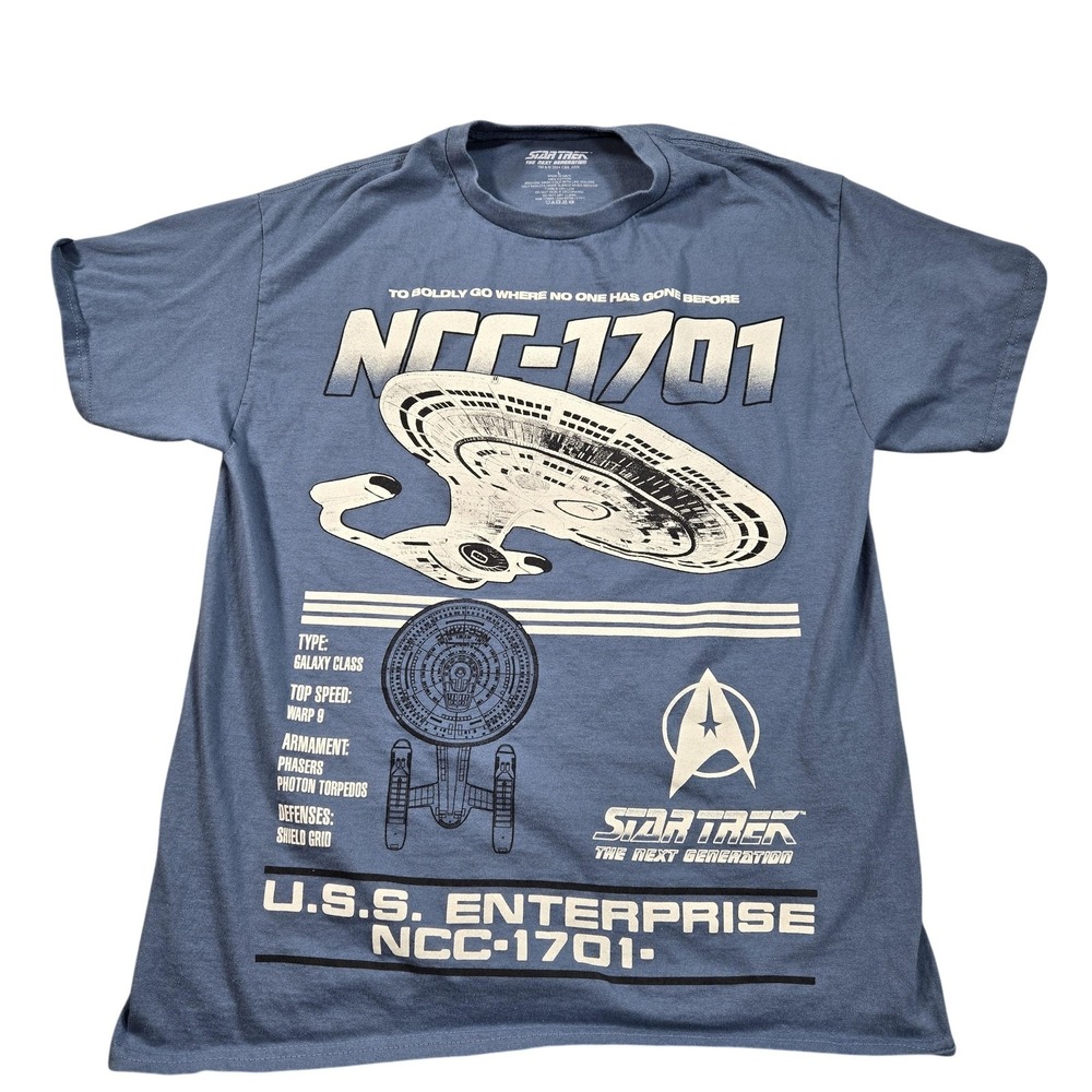 Star Trek Shirt Mens Large Blue USS Enterprise NCC-1701 TNG Tagless Graphic Tee
